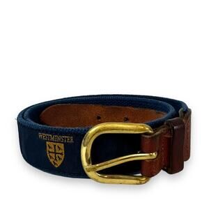 Westminster Belt Sz S Ribbon Canvas Leather Embroidered Logo Brass Buckle Vtg